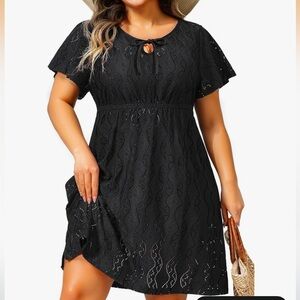 NWT Plus Size Swimsuit Cover Up - Eyelet Casual Beach Crew Neck Short Sleeve 18W